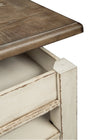 Realyn lift top coffee table with white base and distressed brown top