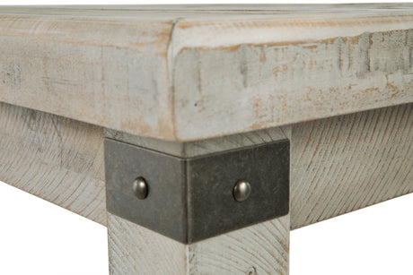 Carynhurst white wash gray coffee table with lift top, angled view