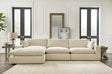 Front view of Elyza Linen 3-Piece Sectional with Ottoman sofa set