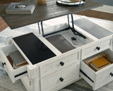 Havalance white and gray coffee table with two matching end tables full view