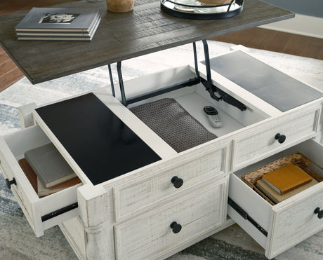 Havalance white and gray coffee table with two matching end tables full view