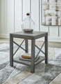 Freedan Grayish Brown 2-piece end tables front view showing woodgrain and metal accents