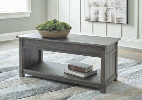 Freedan grayish brown coffee table with lift-top mechanism