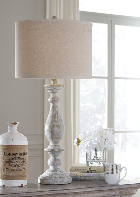 Bernadate whitewash floor lamp with drum shade and candlestick base