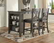 Caitbrook Gray Counter Height Dining Table and 2 Barstools front view