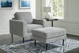 Hazela Charcoal Chair and Ottoman set front view