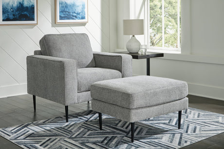 Hazela Charcoal Chair and Ottoman set front view