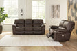 Leesworth dark brown leather reclining sofa front view