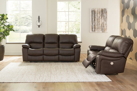 Leesworth dark brown leather reclining sofa front view