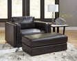 Amiata Onyx Chair and Ottoman set in black leather upholstery