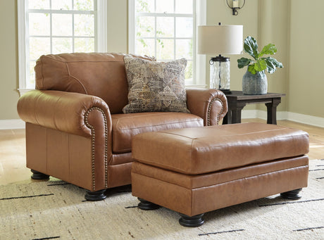 Carianna Caramel Chair and Ottoman front view
