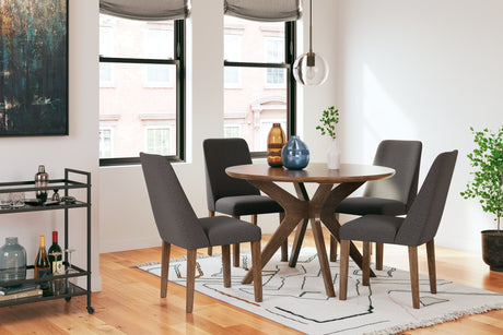 Lyncott Charcoal and Brown dining table with four chairs