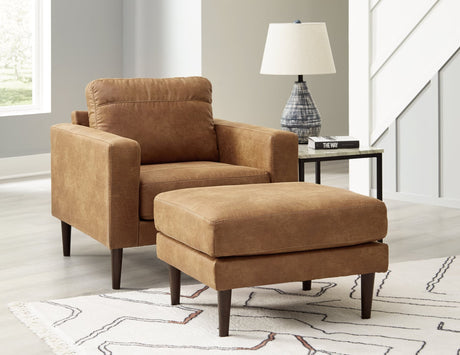 Telora Caramel Chair and Ottoman set front angle