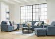 Main view of Cashton Blue Sofa, Loveseat, Chair and Ottoman from front angle