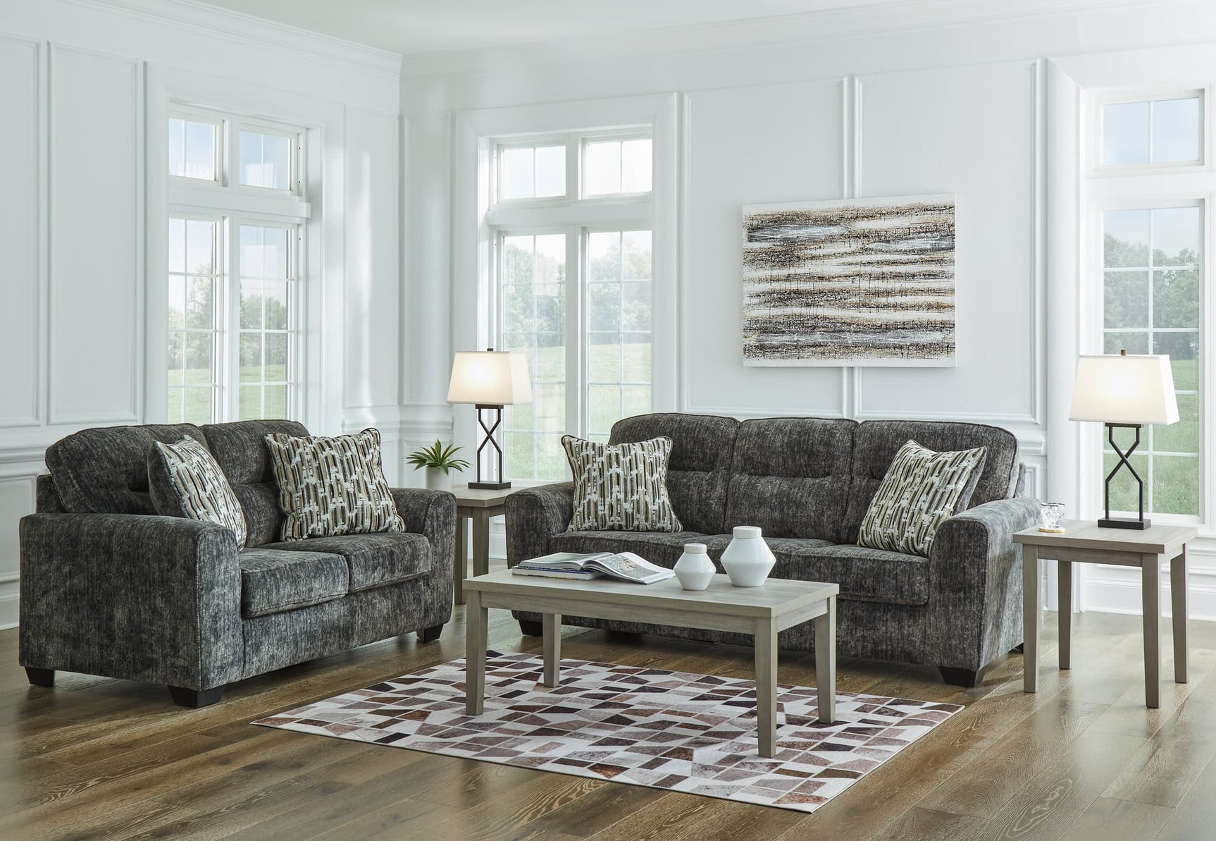 main view of Lonoke Gunmetal Sofa and Loveseat set