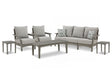 Visola gray outdoor sofa with cushions and armrests from front angle