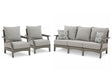 Visola Gray Outdoor Sofa with Two Lounge Chairs set, front angle