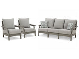 Visola Gray Outdoor Sofa with Two Lounge Chairs set, front angle