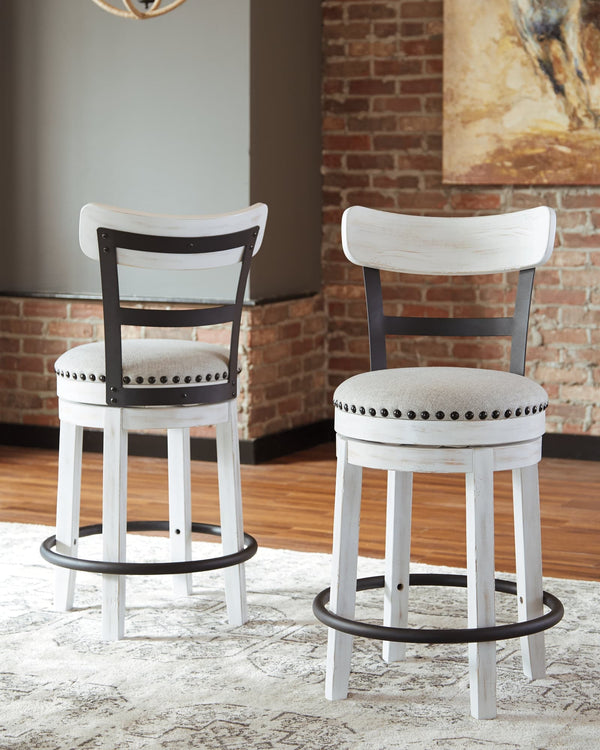 Valebeck White and Brown Counter Height Dining Table with 2 Barstools - front view
