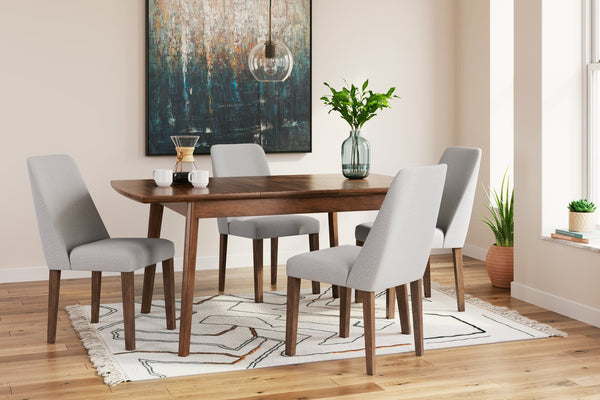Lyncott Dining Table and 4 Chairs in gray and brown finish, front view