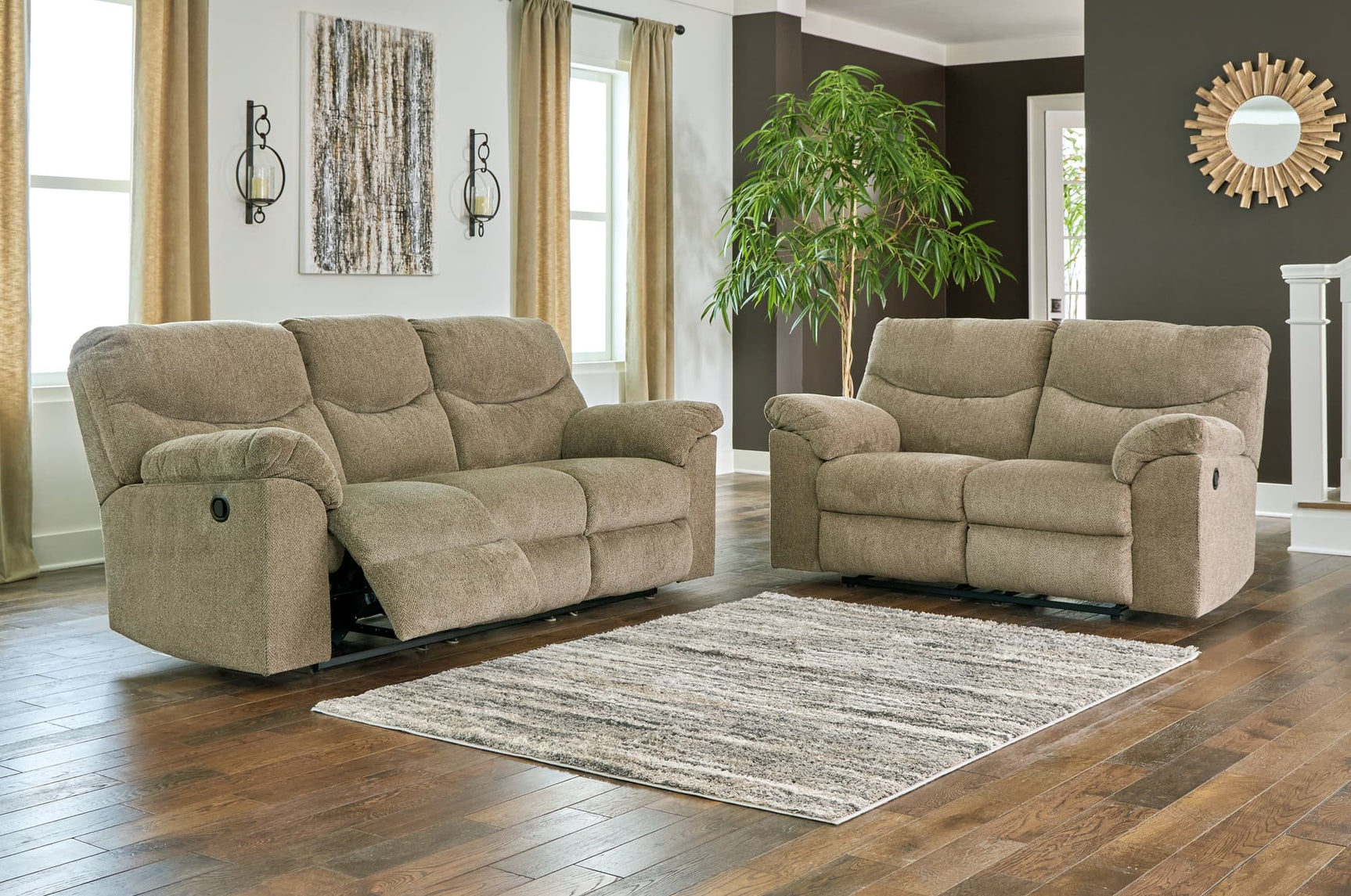 Alphons Briar reclining sofa and loveseat set front view