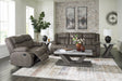 First Gunmetal Base reclining sofa and loveseat set front view