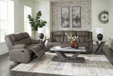 First Gunmetal Base reclining sofa and loveseat set front view