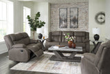 First Gunmetal Base Sofa, Loveseat and Recliner set front view