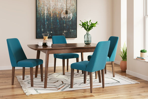 Lyncott Blue and Brown Mid-Century Dining Table and Chairs set front view
