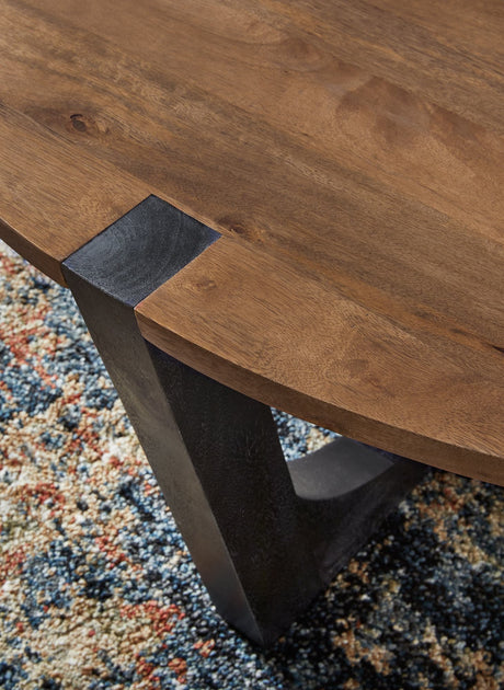 Hanneforth coffee table front view in brown and black finish