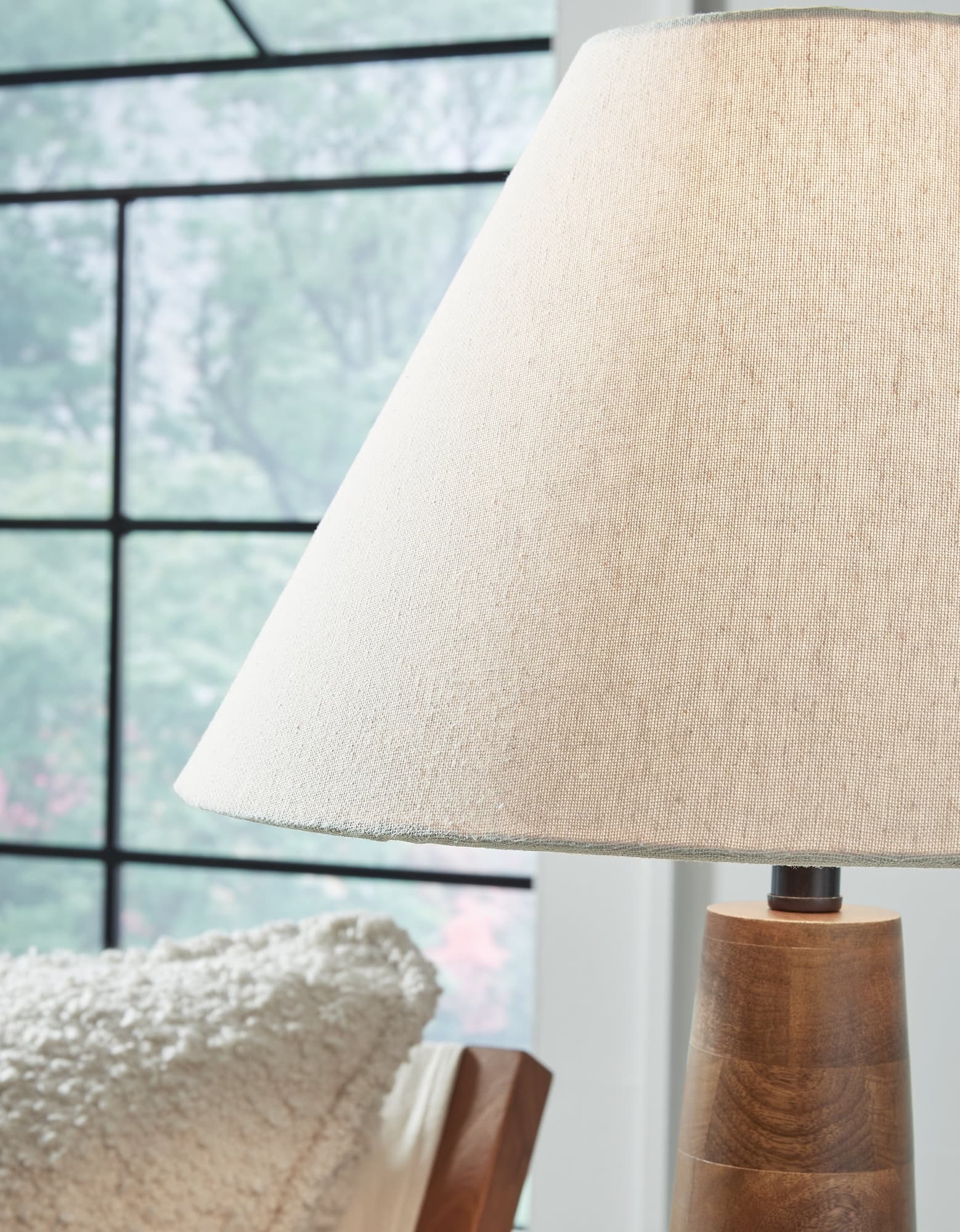 Danset Brown 2-Piece Table Lamp Set front view showing wood bases and shades