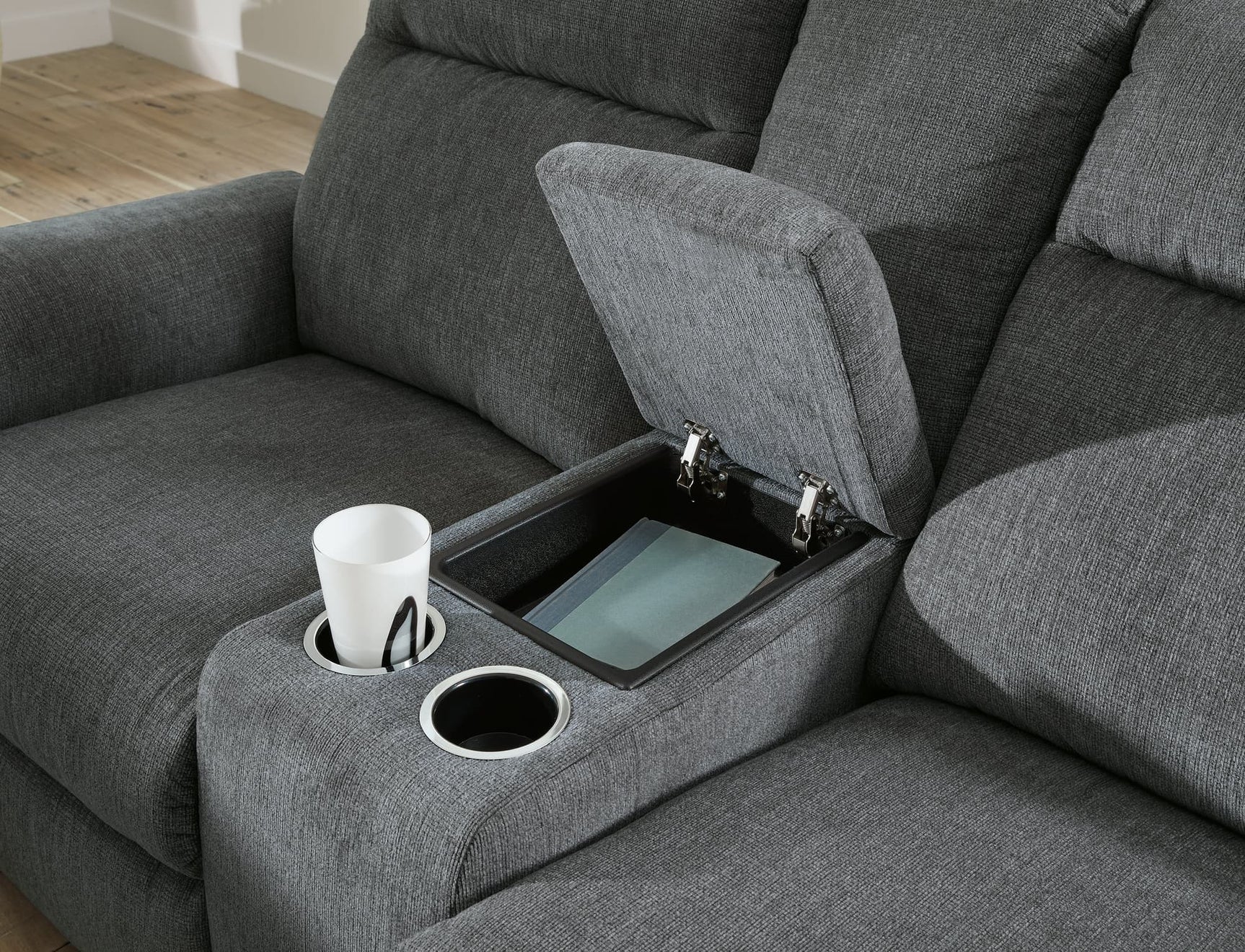 Barnsana Gravel reclining sofa front view