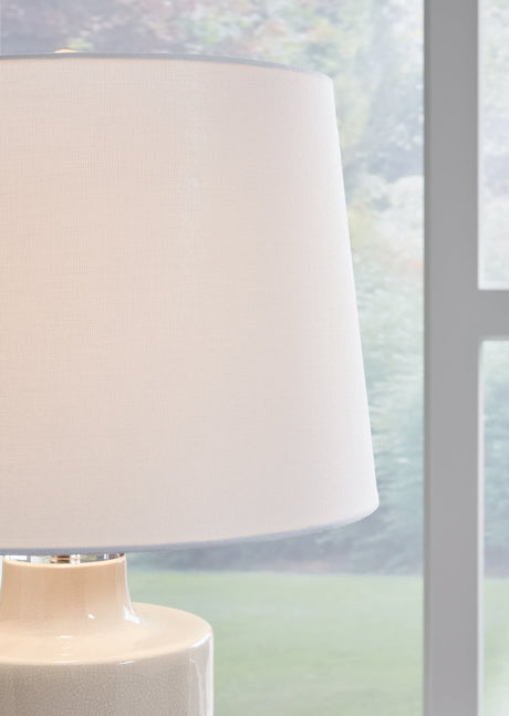 Cylener off white crackled ceramic table lamp set front view