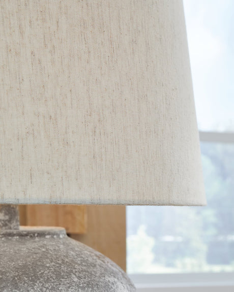 Dreward distressed gray 2-piece table lamp set, angled view