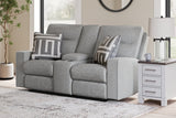 Biscoe Pewter power reclining sofa and loveseat set front view