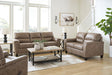 Navi Fossil sofa angled front view in fossil faux leather