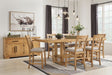 Front view of Havonplane brown counter height dining table with 6 barstools