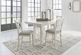 Robbinsdale antique white counter height dining table and 4 barstools front view
