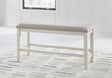 Robbinsdale antique white counter height dining table with 4 matching barstools and bench front view
