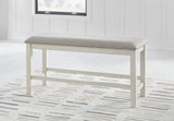 Robbinsdale antique white counter height dining table with 4 matching barstools and bench front view