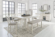 Robbinsdale antique white counter height dining table with 6 barstools and bench