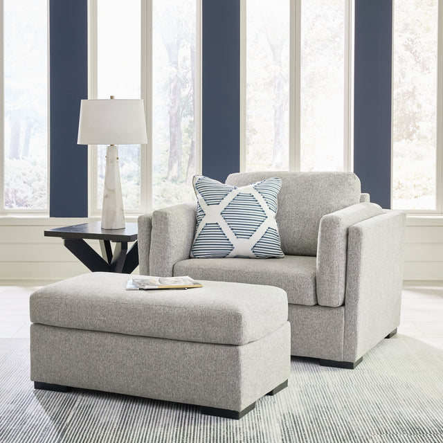 Evansley Pewter Chair and Ottoman, front angled view
