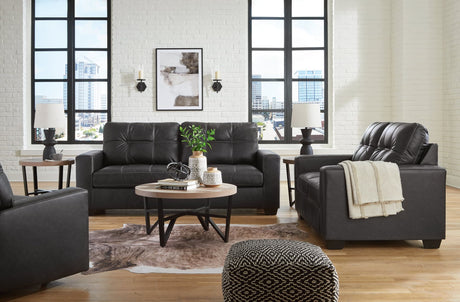 Barlin Carbon Mills reclining sofa in carbon gray, front angle
