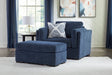 Evansley Navy Chair and Ottoman frontal view