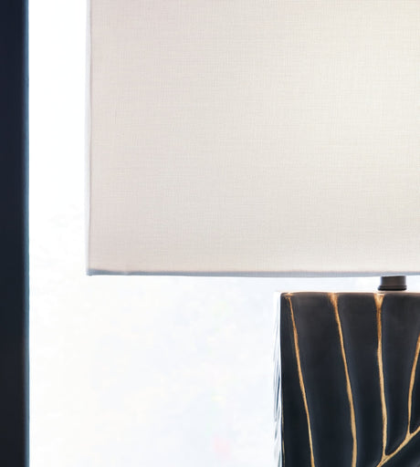 Bartlen table lamp set with black textured bases and gold accents
