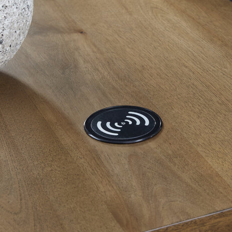 Torlanta Brown Coffee Table with metal legs front angle