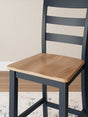 Gesthaven Natural and Blue counter height dining table and two barstools - front view