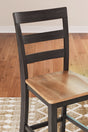 Gesthaven natural wood and brown counter height dining table with two barstools front view