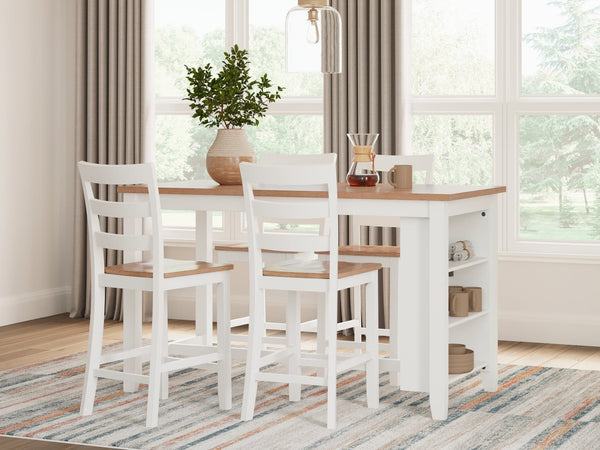 Gesthaven natural and white counter height dining table with four barstools - front view
