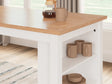 Gesthaven natural wood and white counter height dining table with two barstools, front view